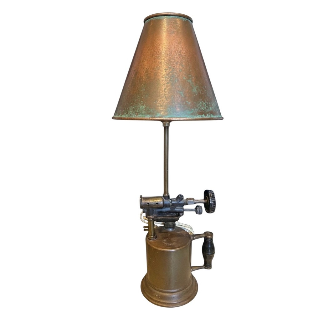Vintage Blowtorch Table Lamp Industrial Steampunk Brass Copper Upcycled NO SHADE